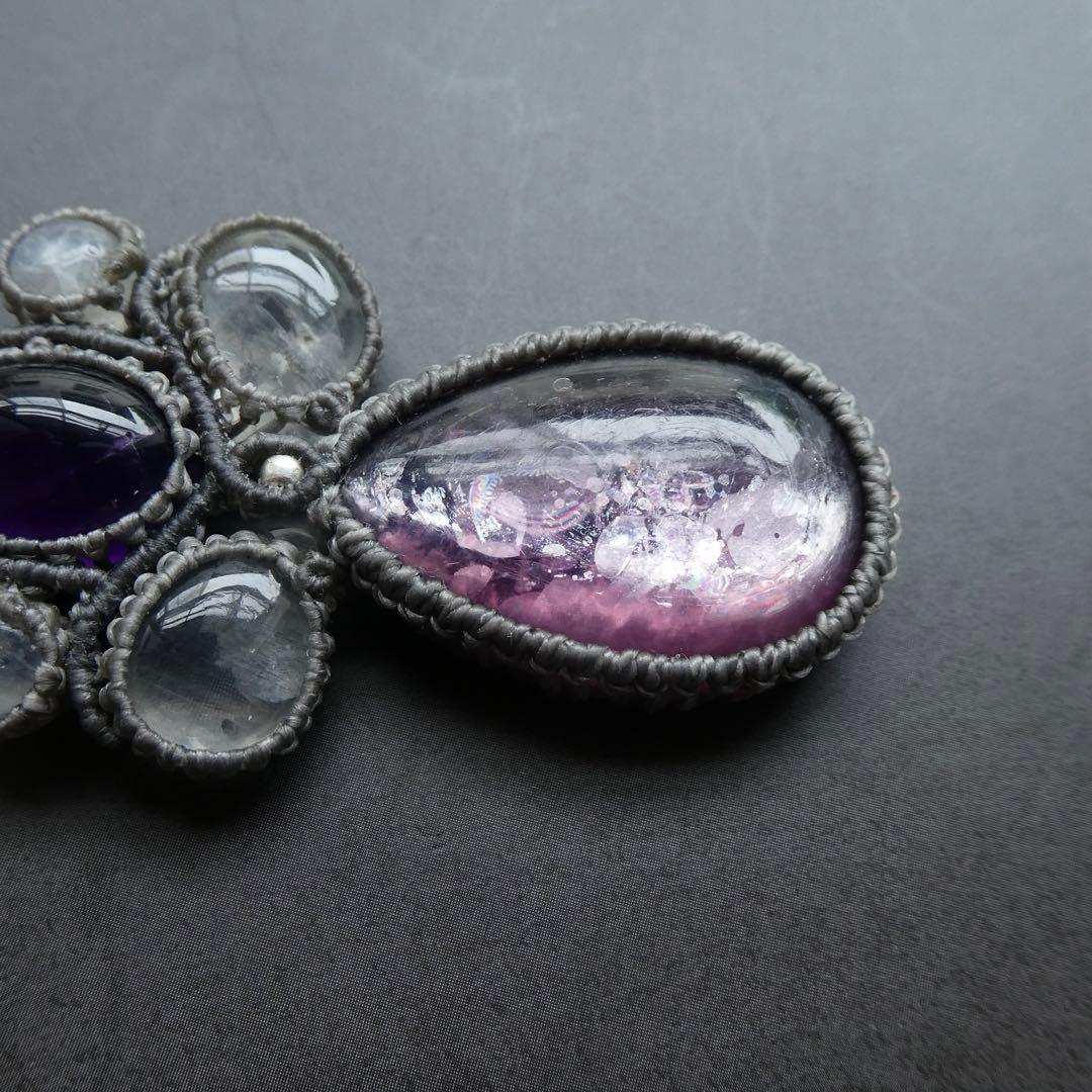 レピドライトと4種類の天然石のマクラメネックレス