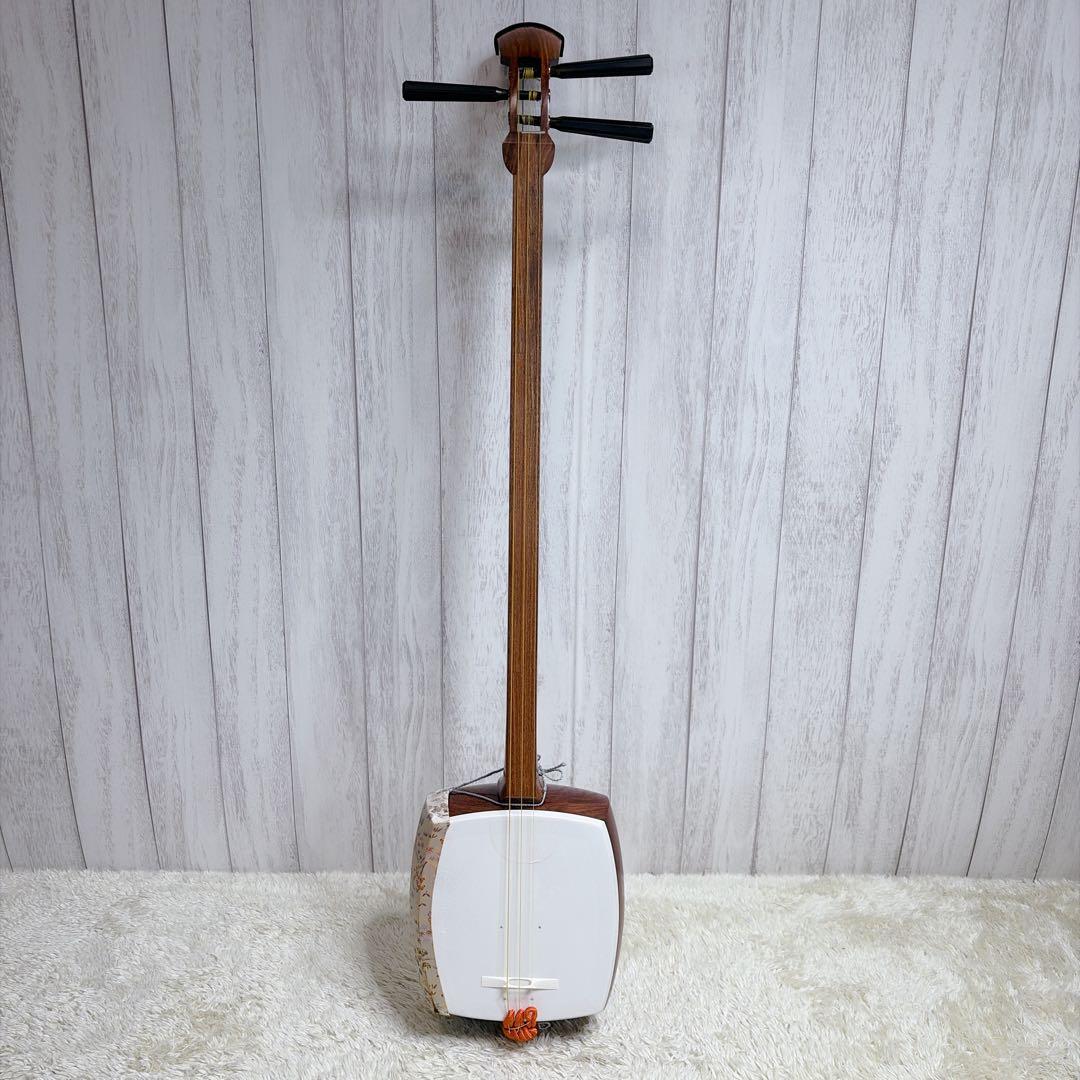 三味線 中棹 セット 撥 胴かけ 花梨 1本溝 犬皮 皮破れなし 丸打胴