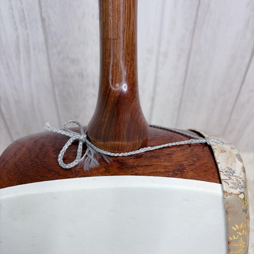 三味線 中棹 セット 撥 胴かけ 花梨 1本溝 犬皮 皮破れなし 丸打胴