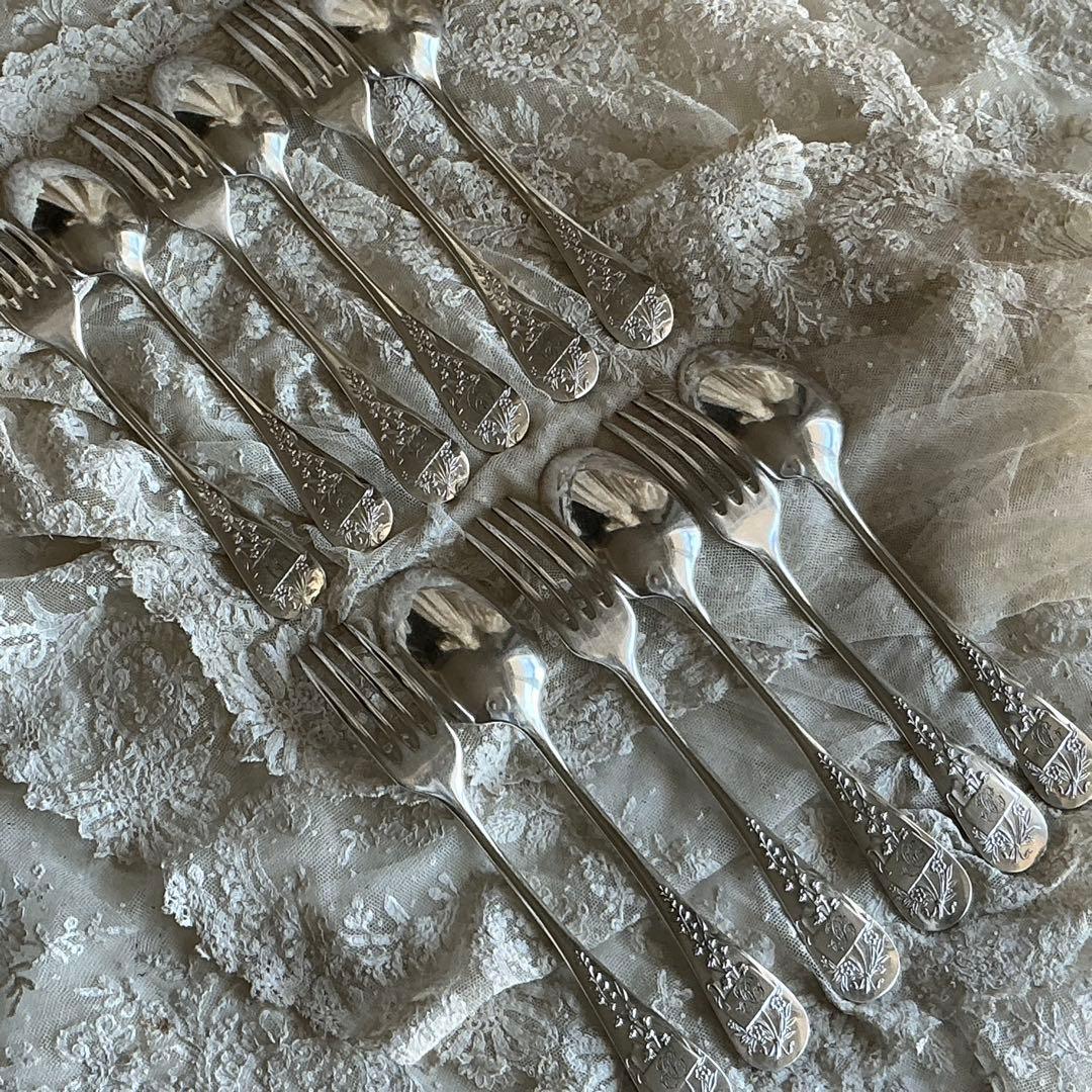 フランスアンティーク　６セット♡　すずらん　スプーン＆フォーク　モノグラム