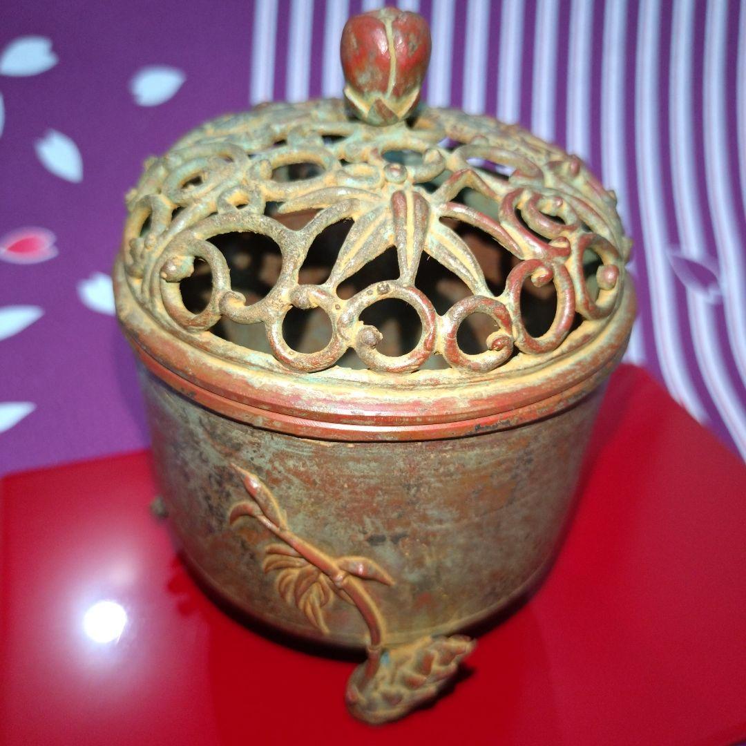 【良品】高岡銅器 須賀月芳作 香炉 蝋型鋳銅 共箱 証明書 香炉灰付