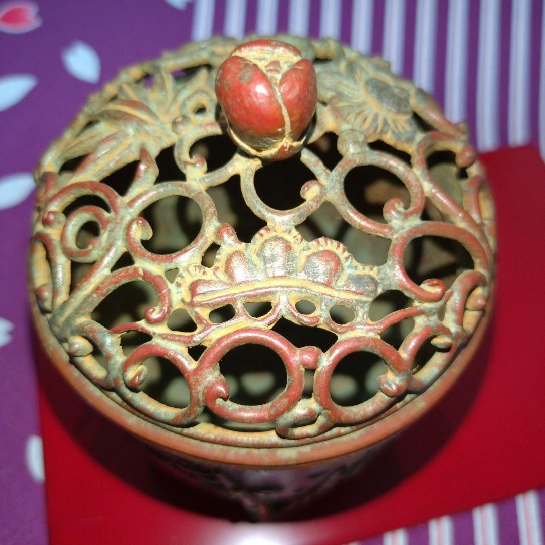 【良品】高岡銅器 須賀月芳作 香炉 蝋型鋳銅 共箱 証明書 香炉灰付