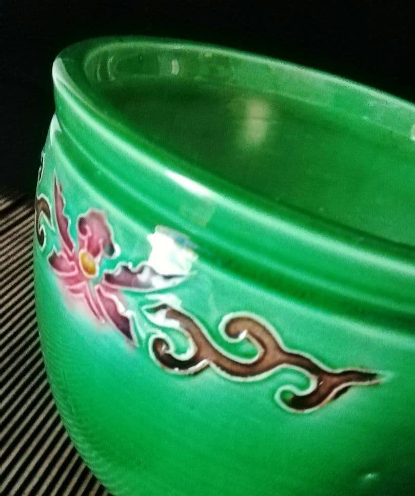 逸品　珉平焼民平焼淡路焼　三彩　手焙　炭入れ　茶道具　茶席　和骨董　アンティーク