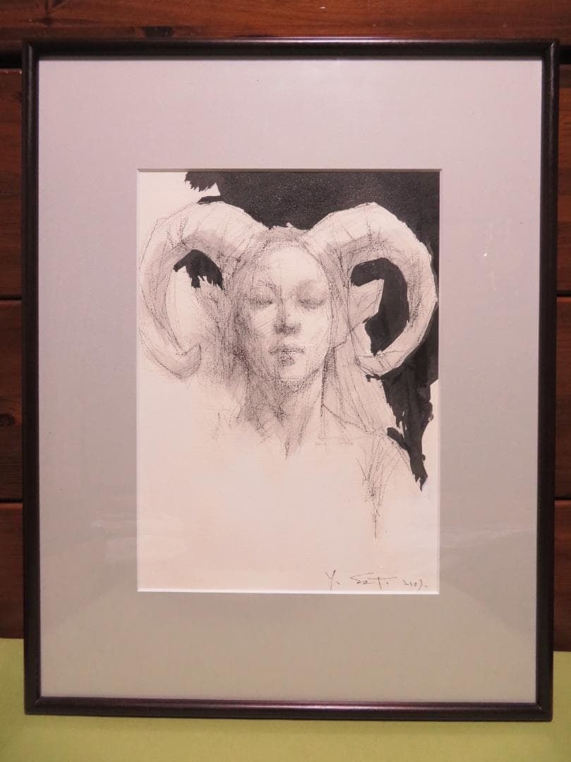 ◆佐藤義明　「牧神の肖像」（仮題）　紙本水彩　ふるさと切手　真作保証 ◆