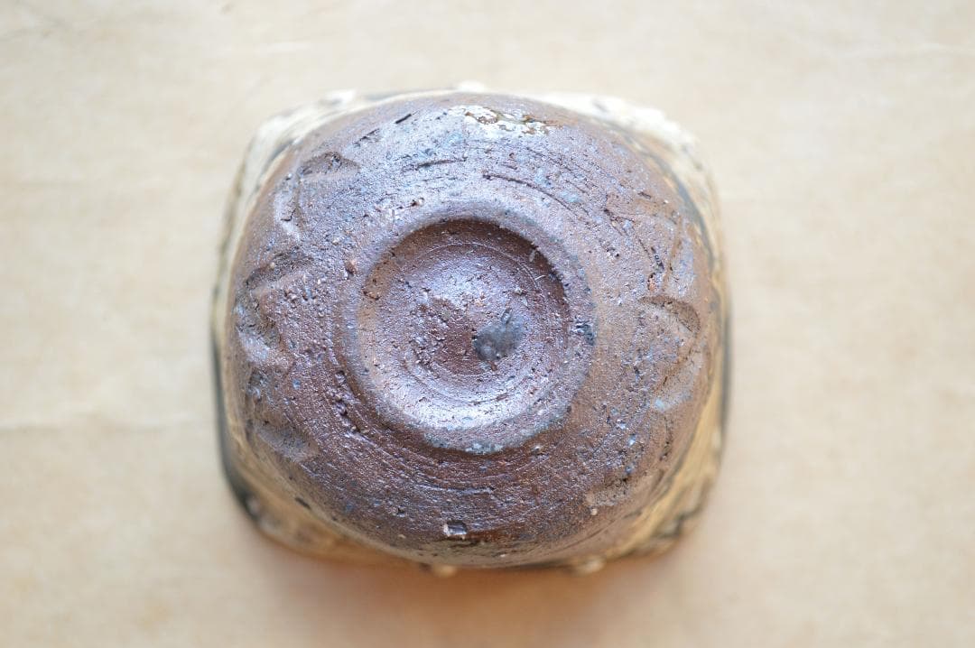 池田省吾　織部くい呑　共箱　種子島無比　黒織部　漫画織部