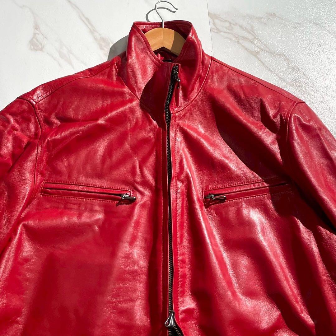 【極美品✨】SCHAFFEN ライダースジャケット ラムレザー 希少色 赤 L