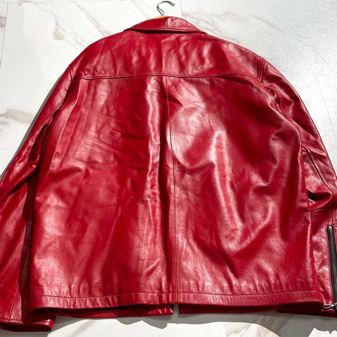 【極美品✨】SCHAFFEN ライダースジャケット ラムレザー 希少色 赤 L