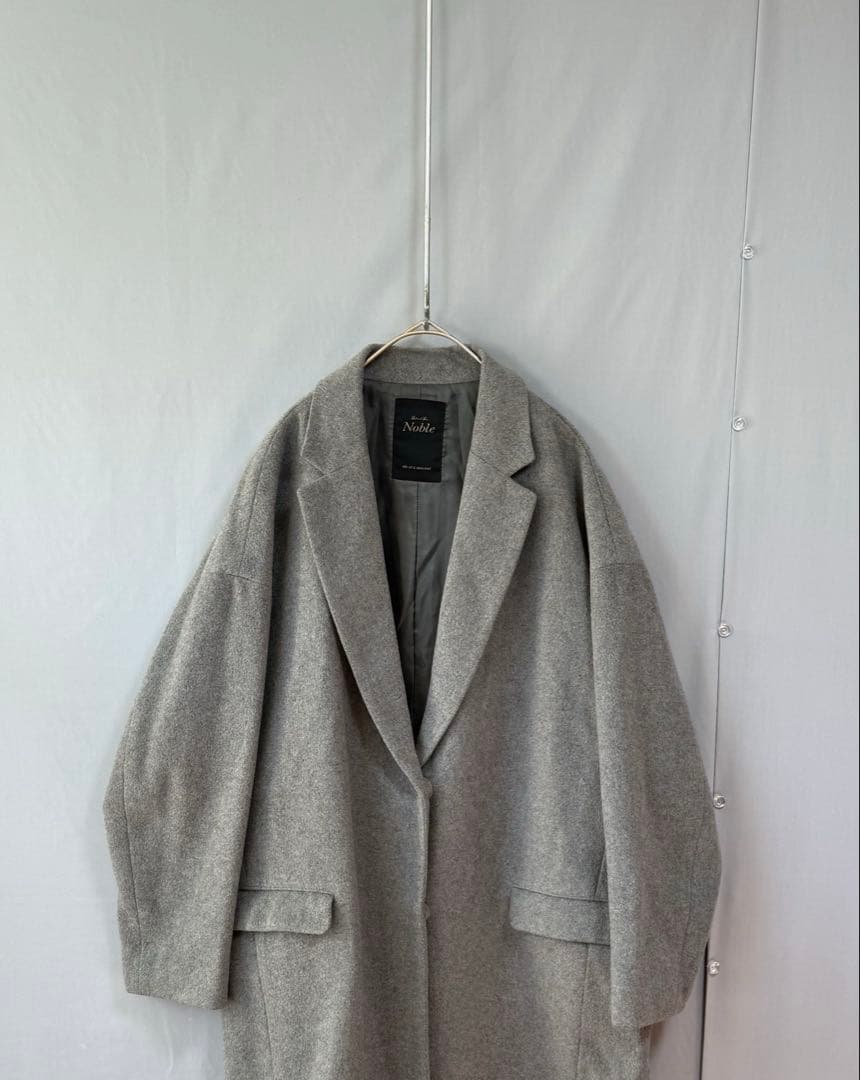 Nobleノーブル　カシミヤ混　軽量ボリュームコート　グレー　38