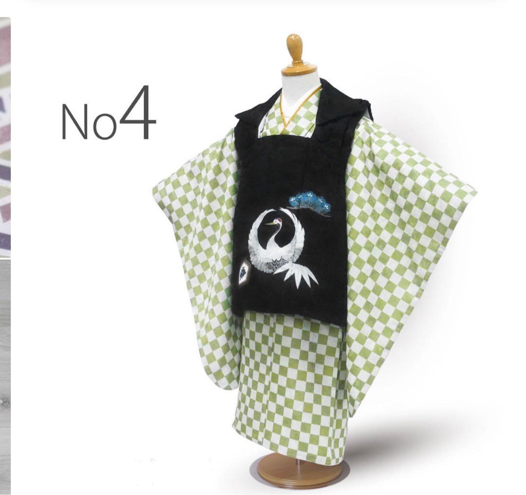 七五三 3歳 男の子 着物 被布着 市松模様 緑