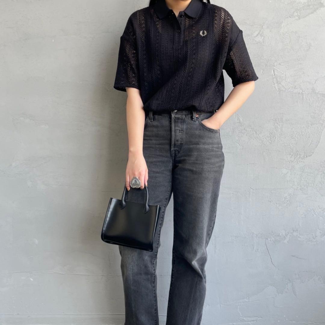 FRED PERRY フレッドペリー レース ポロシャツ ブラック レディース