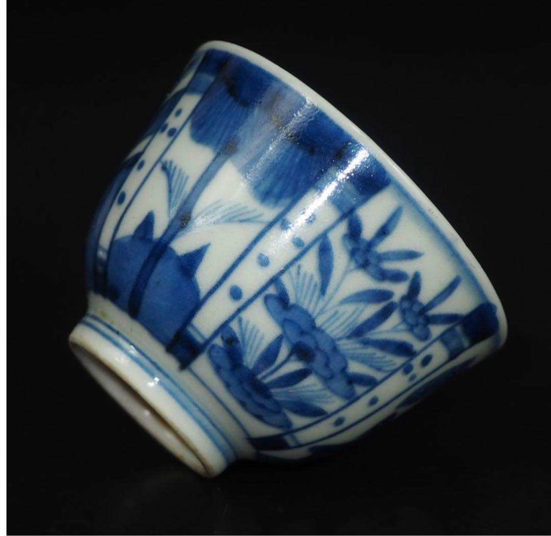 送料無料　江戸時代青華煎茶碗5客『成化年製』銘　木箱付　煎茶道具