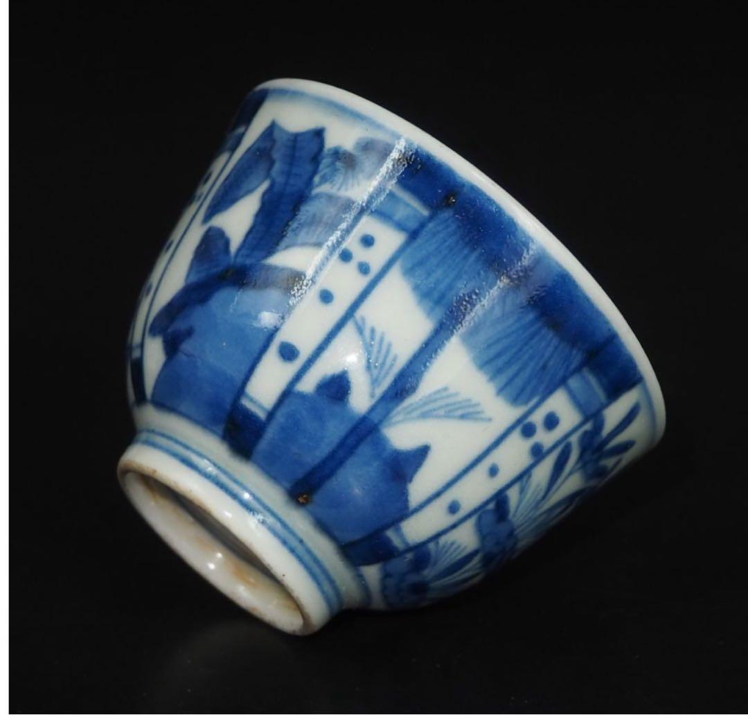 送料無料　江戸時代青華煎茶碗5客『成化年製』銘　木箱付　煎茶道具