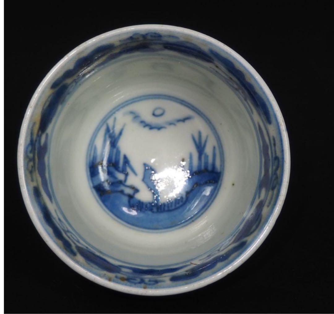 送料無料　江戸時代青華煎茶碗5客『成化年製』銘　木箱付　煎茶道具