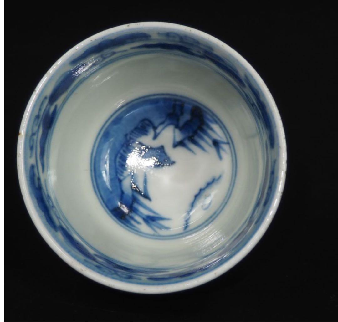 送料無料　江戸時代青華煎茶碗5客『成化年製』銘　木箱付　煎茶道具