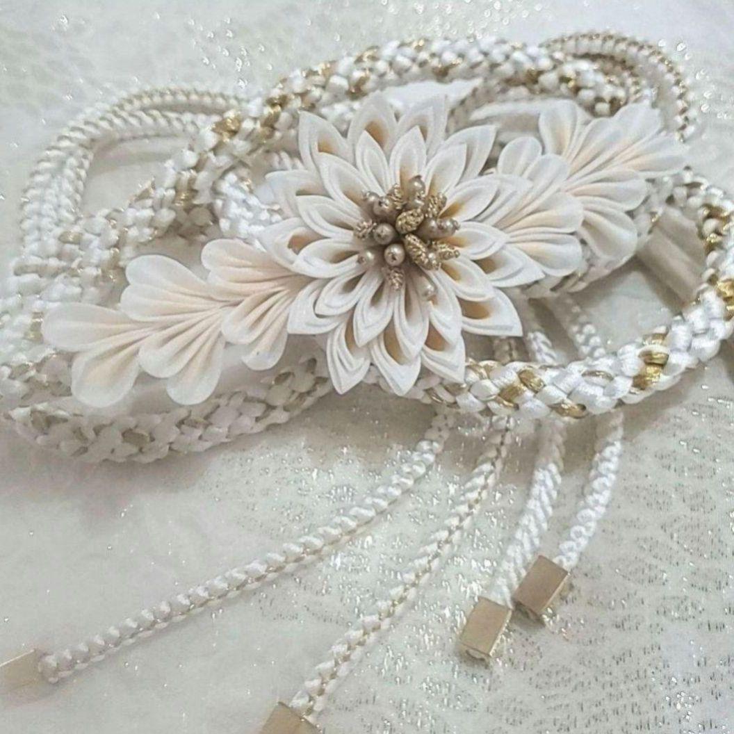 新品 振袖用 帯締め 帯〆 つまみ細工 剣菊 正絹 成人式 結婚式 つまみ飾り