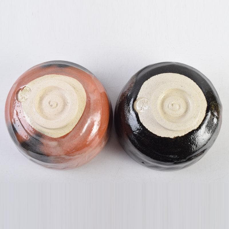 茶道具　吉村楽入作　赤楽茶碗　黒楽茶碗　一双　共箱　C　8998