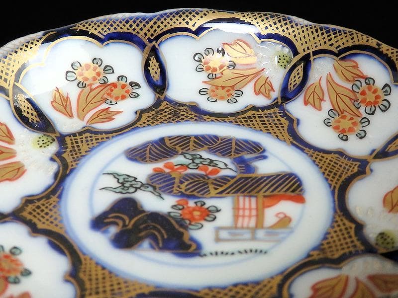 古伊万里　金襴手　陽刻　窓絵　花の図　４寸皿　４枚　E111AS-fblc