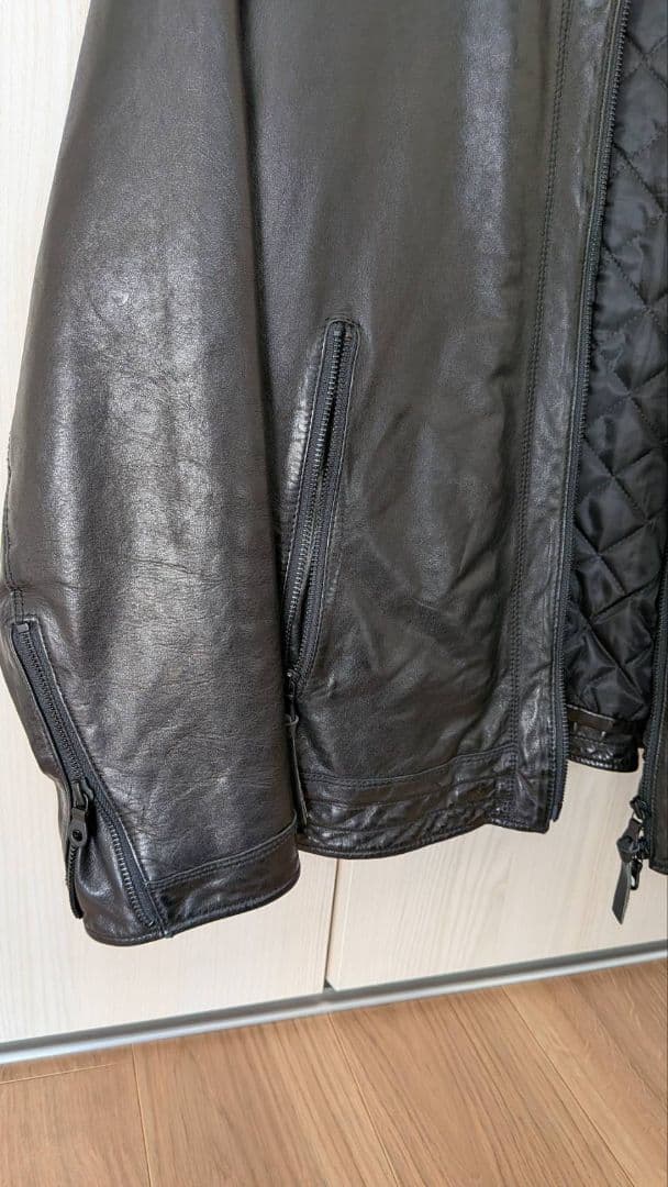 美品 XL ナノユニバース 極暖サーモライト ラムレザーライダースジャケット