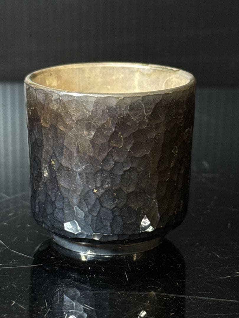 超重量級 極上 純銀 槌目 筒型 ぐい呑 酒器 桐箱入 約197.3g