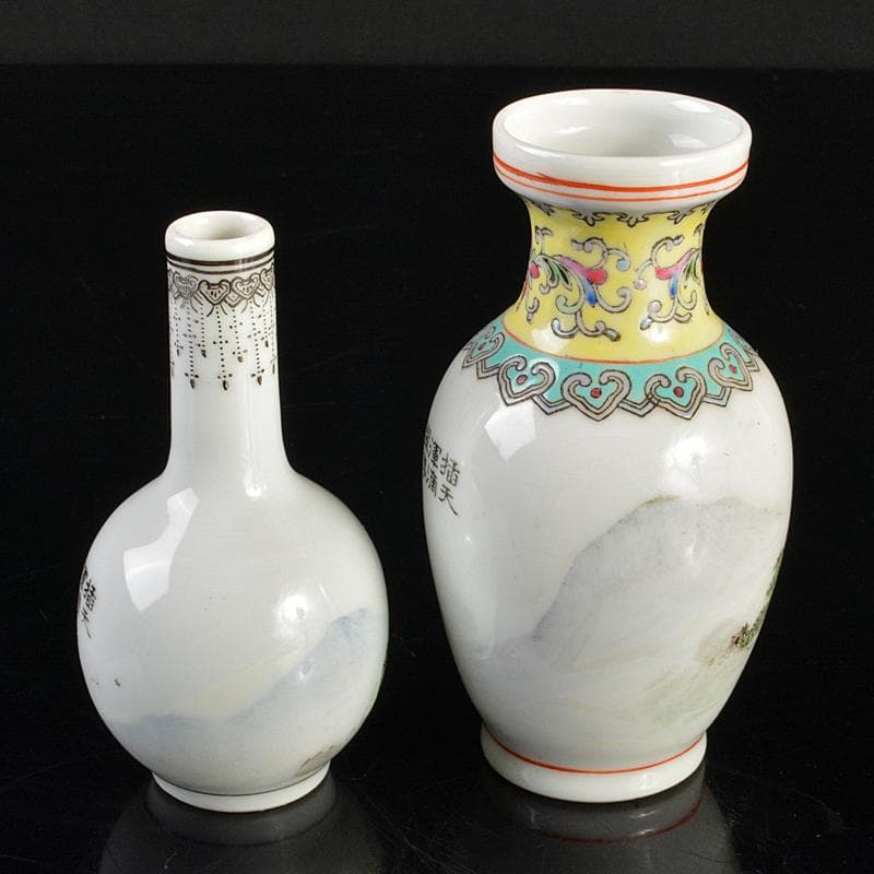 中国　乾隆年製款　粉彩　漢詩山水文　小瓶　2点まとめて　V　R6645