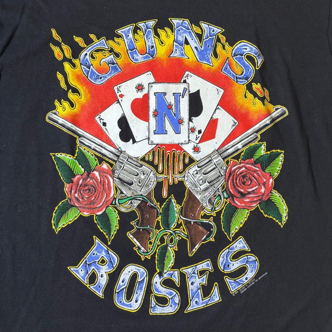 本物 レアカラー 90’s Guns N' Roses 拳銃×トランプ×薔薇 T
