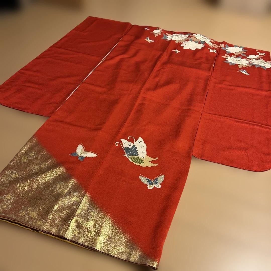 振袖　赤 正絹 美品 しつけ付