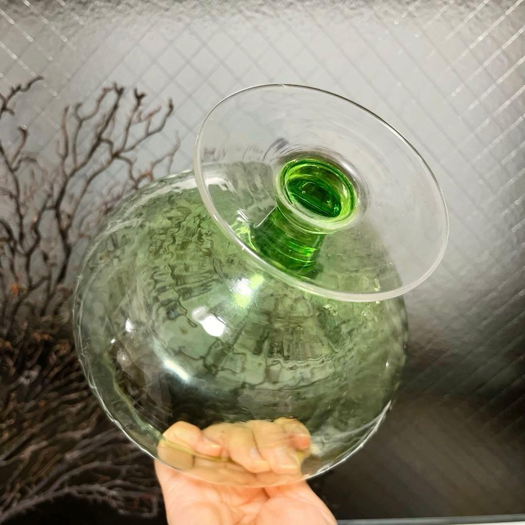 骨董　時代ガラス　ライムグリーン　ボンボニエール 菓子器　キャニスター