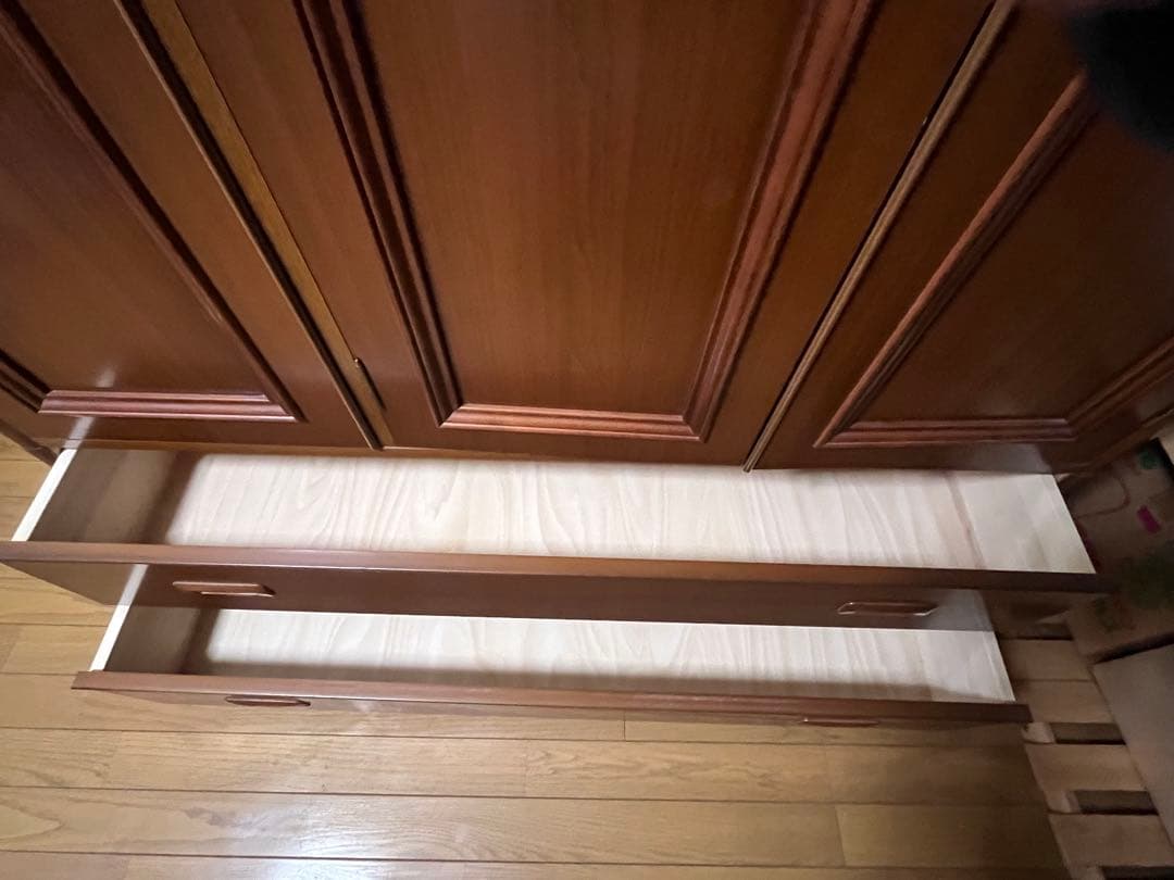 木製 3ドア アンティーク 洋服タンス 収納 ブラウン 3扉 引き出しミラー付