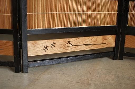 古い竹簾屏風　衝立　目隠し 四つ折り　透かし彫り　古民家　古道具