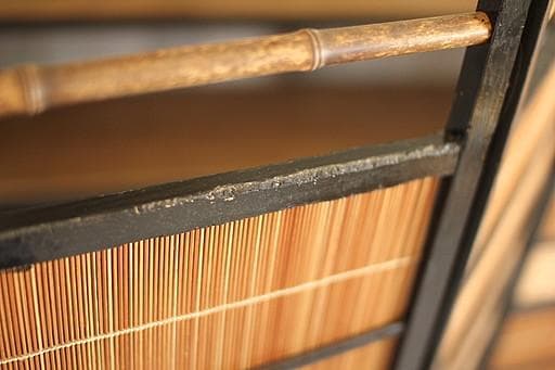 古い竹簾屏風　衝立　目隠し 四つ折り　透かし彫り　古民家　古道具