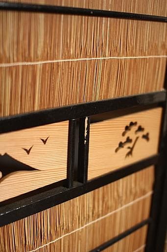 古い竹簾屏風　衝立　目隠し 四つ折り　透かし彫り　古民家　古道具