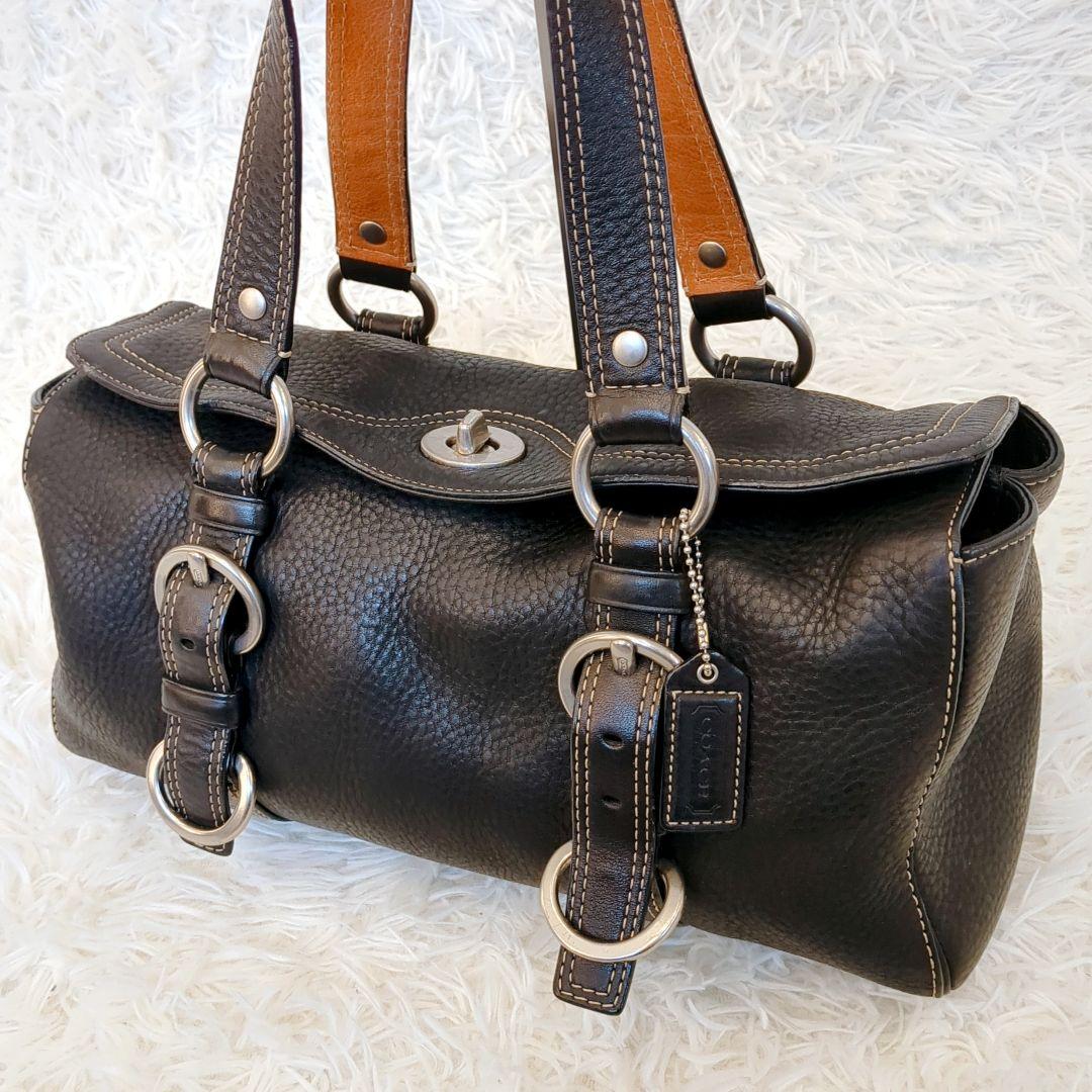 美品✨COACH　チェルシー サッチェル ハンドバッグ ターンロック レザー黒