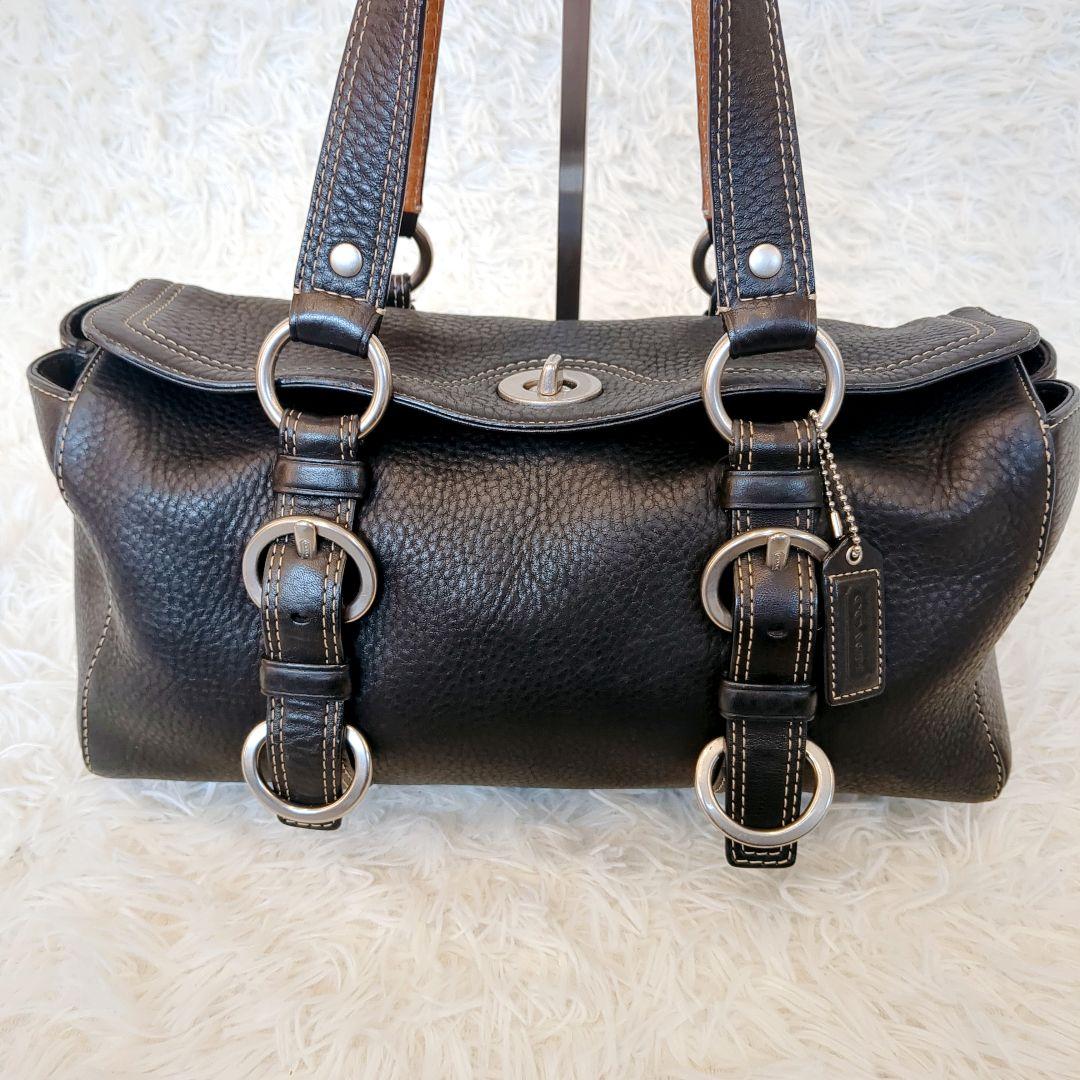 美品✨COACH　チェルシー サッチェル ハンドバッグ ターンロック レザー黒