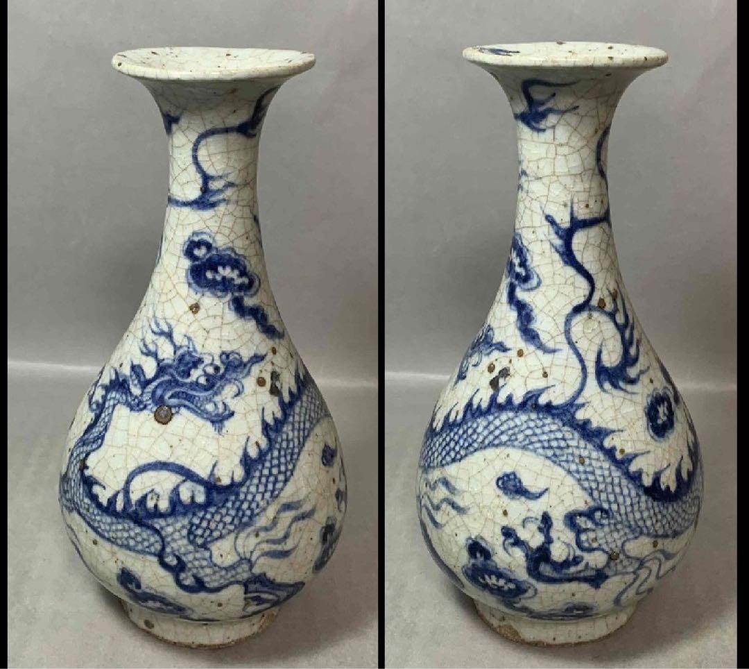 中国 染付徳利形龍絵瓶　f2250906