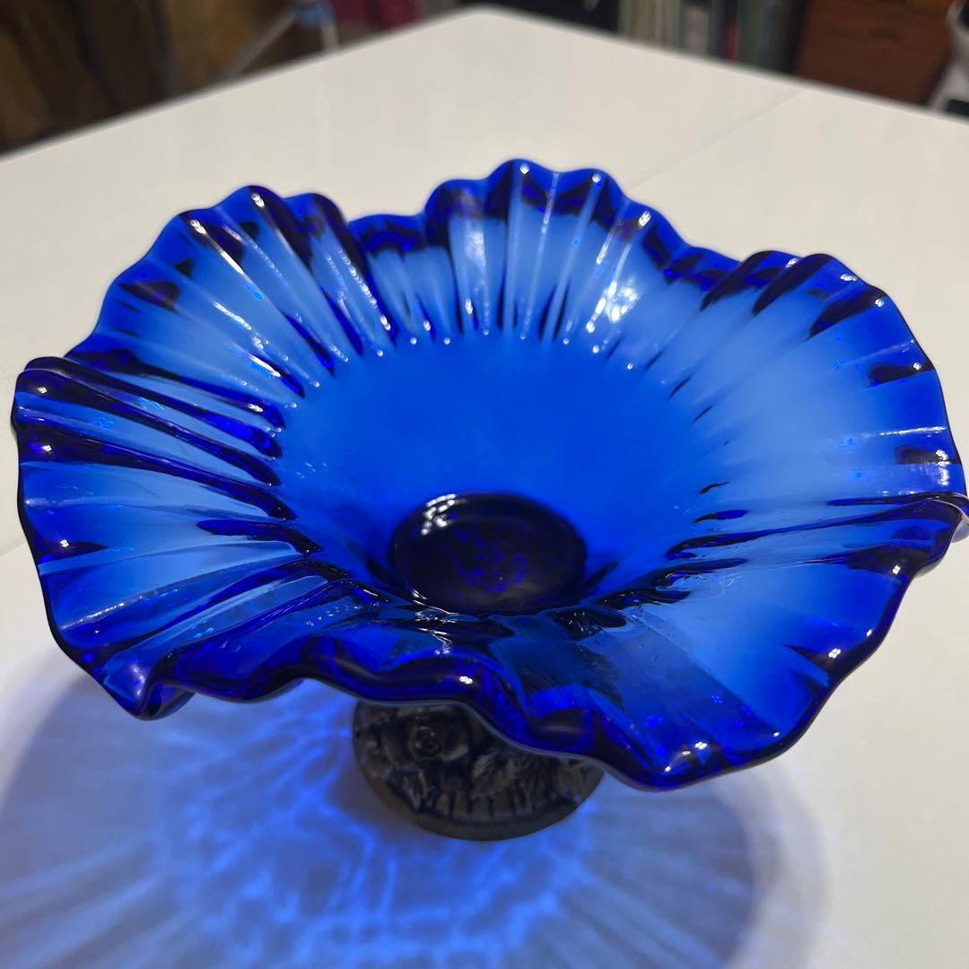 イタリア製 青　ガラス 花瓶　ブルー　インテリア　光　工芸品　芸術