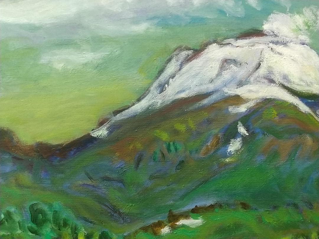 油絵「浅間山」残雪　F8 絵画