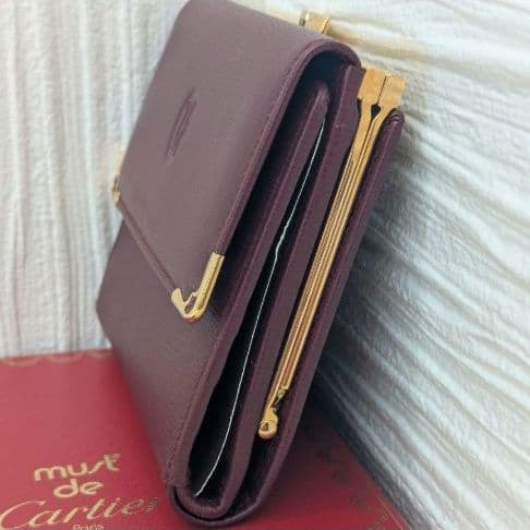 希少】美品 Cartier マストライン 三つ折り財布 がま口 ボルドー 付属品