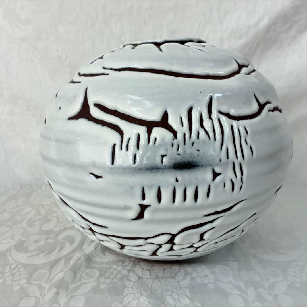 【萩焼】椿秀窯　庄 圭一郎　白燿　花生　花瓶　飾り壺　木箱入