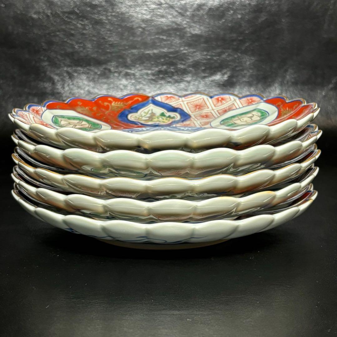 ★食器/有田焼！赤濃木甲山水 兎図 和皿揃 5枚！『林九郎』作！共箱★