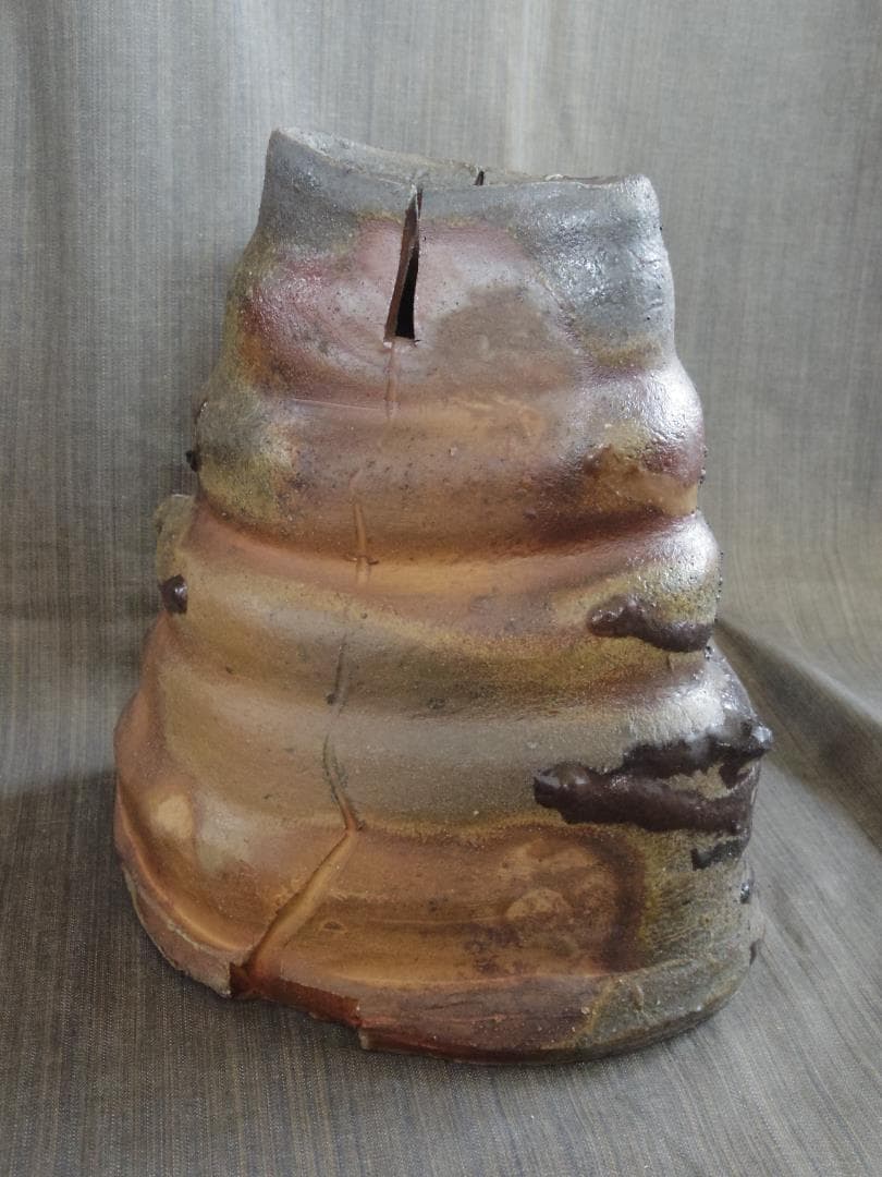 入手困難★ジェフ・シャピロ【師：伊勢崎淳】焼き締め扁壺★共箱★ニューヨーク