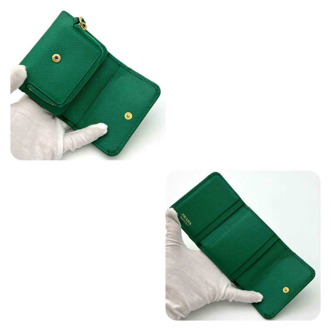 【人気カラー】プラダ サフィアーノ トライアングルロゴ 三つ折り財布 グリーン