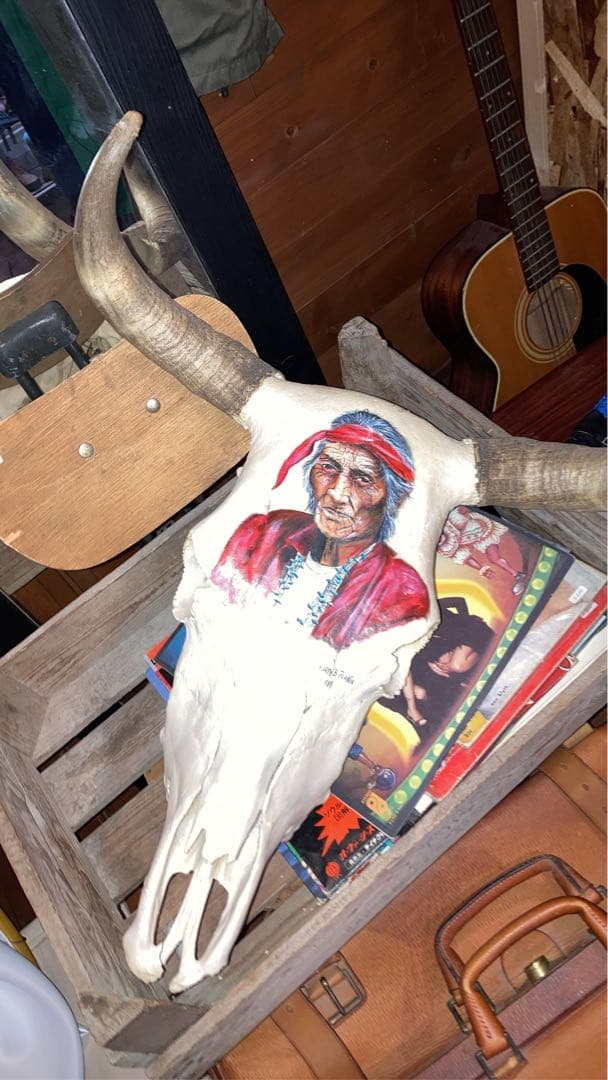 牛の頭骨 インディアン肖像画 1984年制作