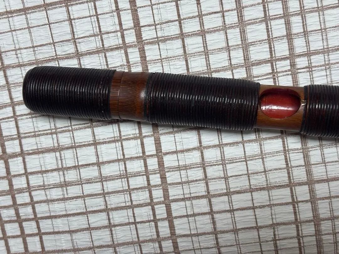 雅楽　龍笛　古管 煤竹 漆 籐巻　白木筒