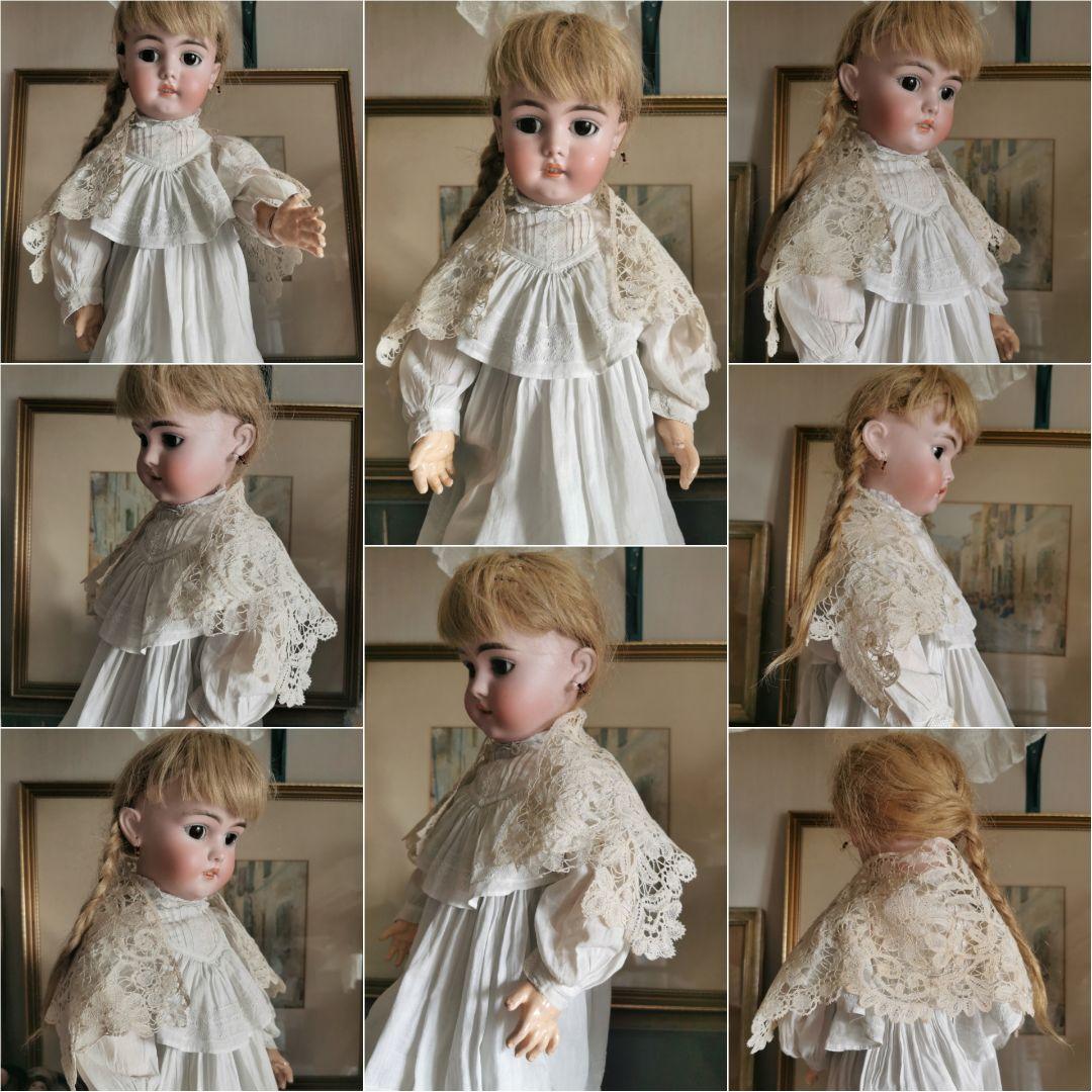 アンティーク 二輪のポワンドローズ デュセスレース 西洋菊 三つ葉 額装にも