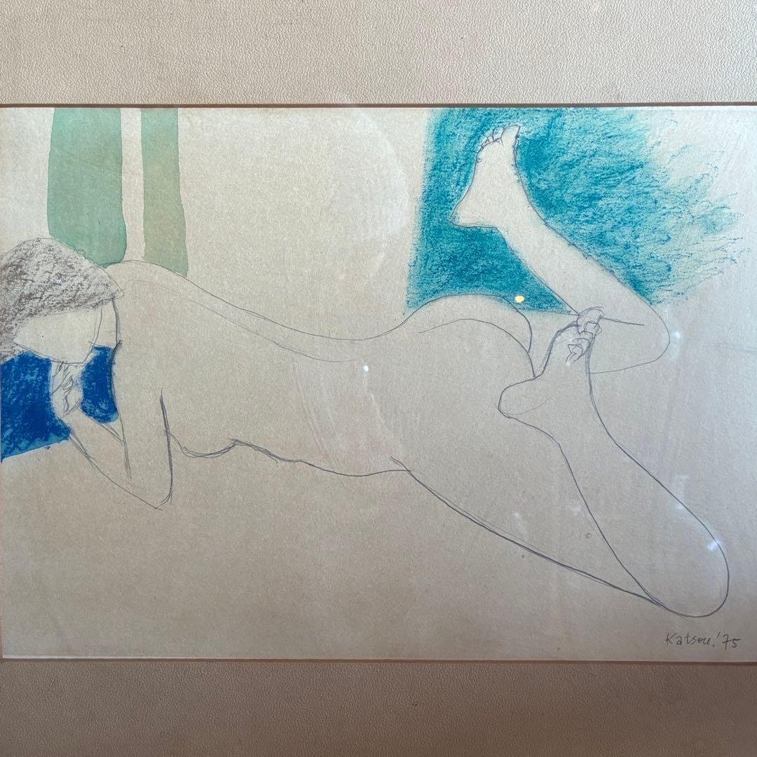 手代木克信　デッサン　素画　女性画　裸婦　サイン入　額付　25.12.17-2