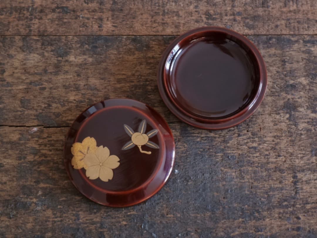 桜蒔絵　香合　漆工芸　茶道具　木製　アンティーク　古道具８