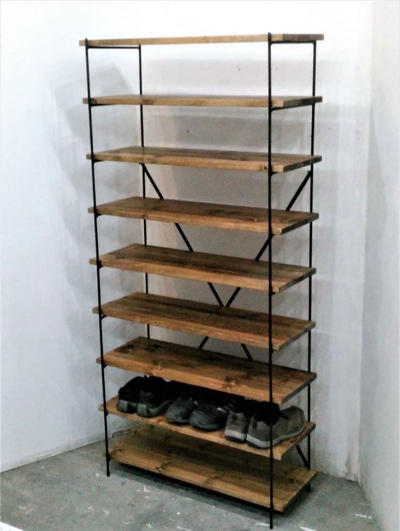 【引き取り限定11/3まで・東京都江東区木場】シューズラック 木 アイアン