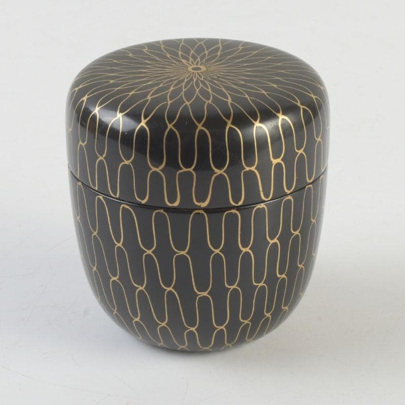 茶道具　中村湖彩作　黒網目蒔絵　中棗　共箱　V　9554