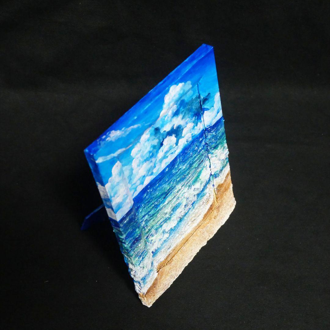 油絵 油彩 油彩画 絵 絵画 【夏の砂浜の海】ミニ絵画