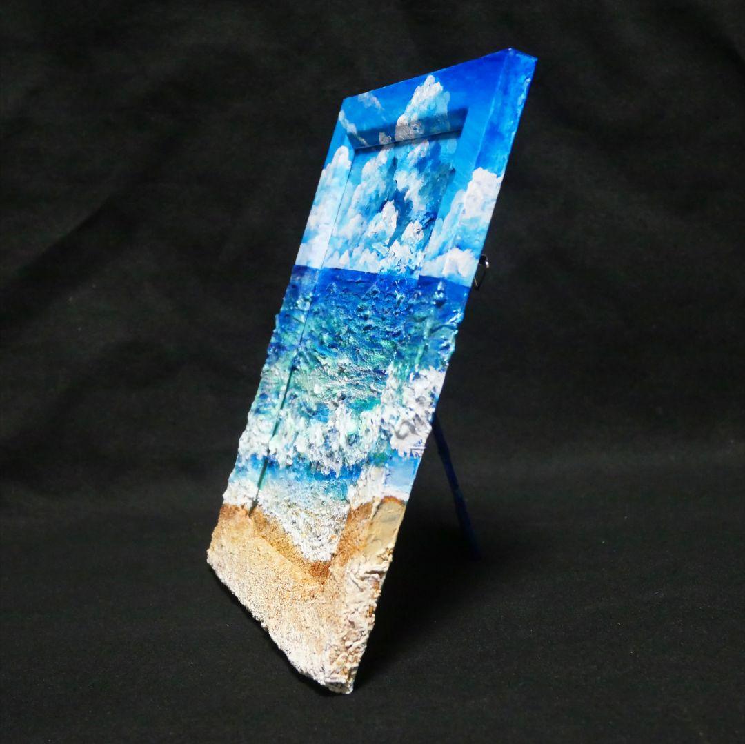 油絵 油彩 油彩画 絵 絵画 【夏の砂浜の海】ミニ絵画